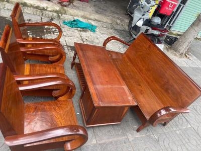 Bàn Ghế Salon Thùng Xưa 5 Món Gỗ Gõ Hương